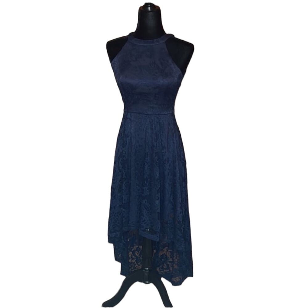 Woman’s Navy Lace High Low Dress